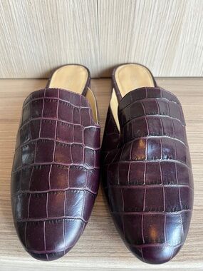 Michael Kors Women’s  Croc-Embossed Burgundy Slip-On Mules